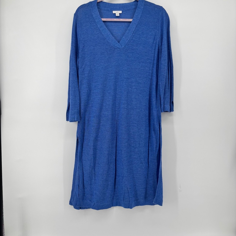 J. Jill Blue Opal Linen Blend  V-Neck Tunic Sweater 3/4 Sleeve Womens Size S
